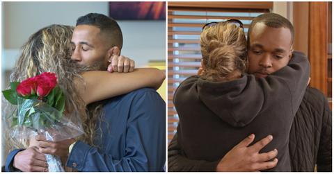 Jackie hugging Josh; Jackie hugging Marshall