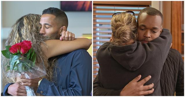 Jackie hugging Josh; Jackie hugging Marshall