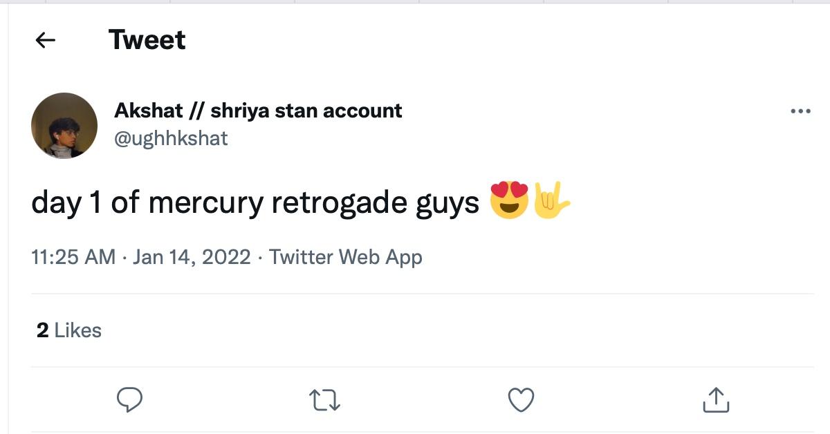 A tweet about the first day of Mercury retrograde