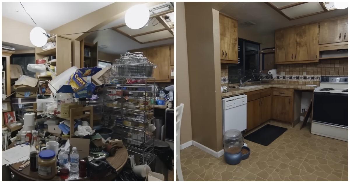 (l-r): a house on 'Hoarders' before and after.