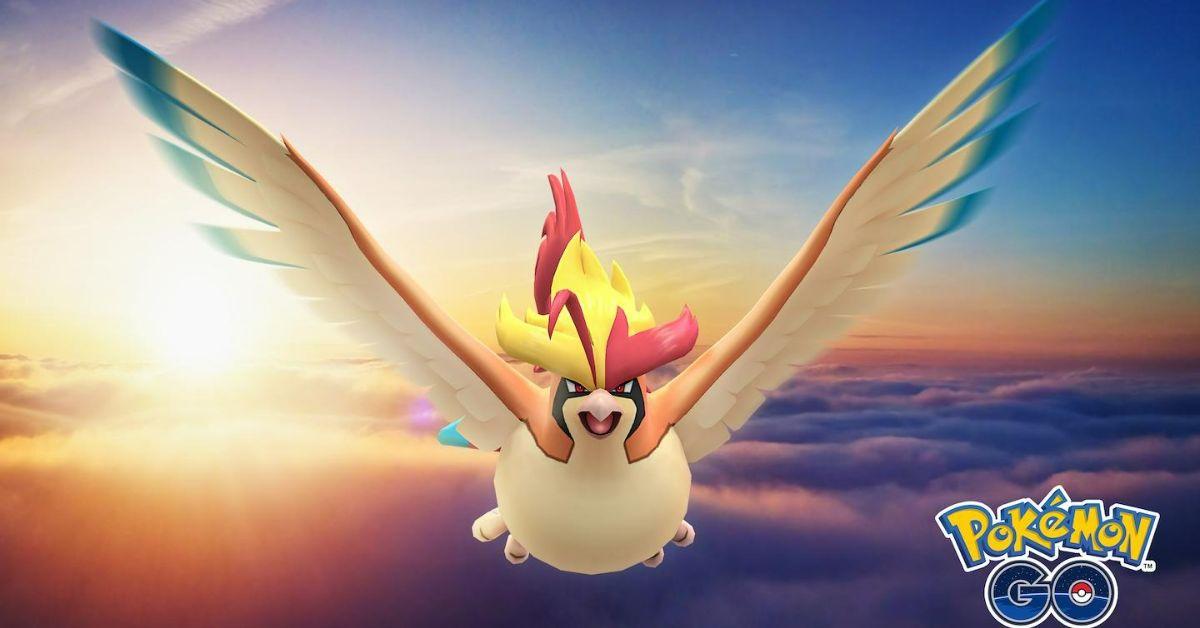 A Pokémon GO character flying above clouds.