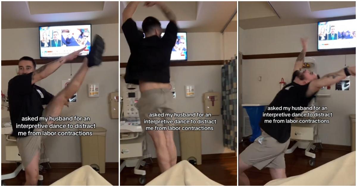 husband dances in wife's delivery room