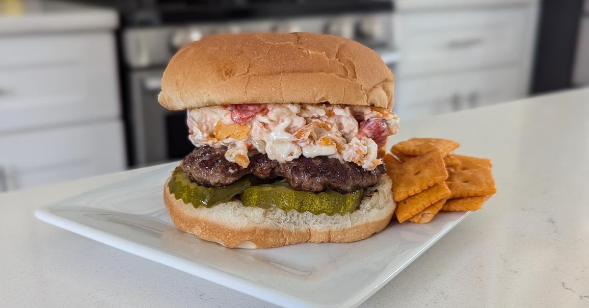 Cheez-It Burger assembled on a plate