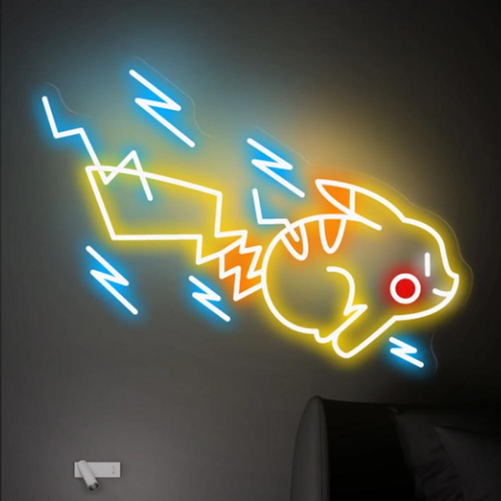 a neon sign of pikachu