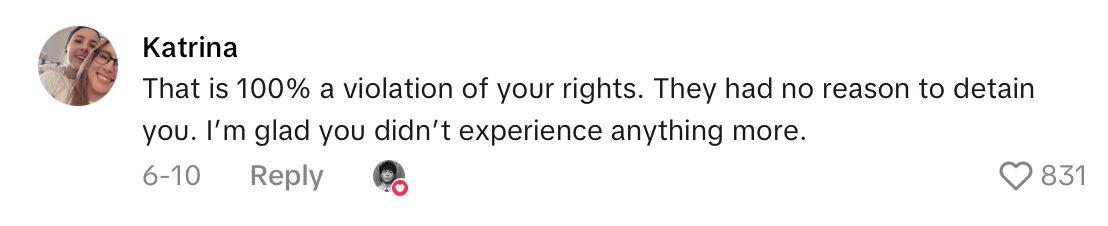 Comment on video of American citizen who says they were detained at the airport.