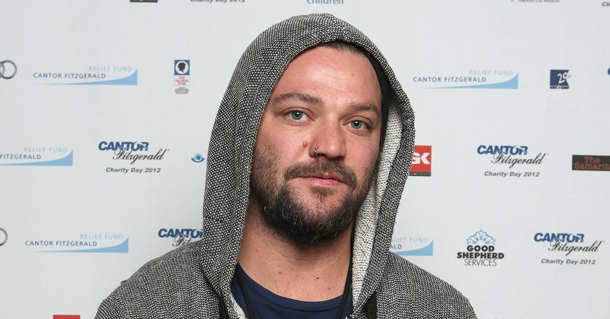 Bam Margera in a hoodie on the red carpet. 