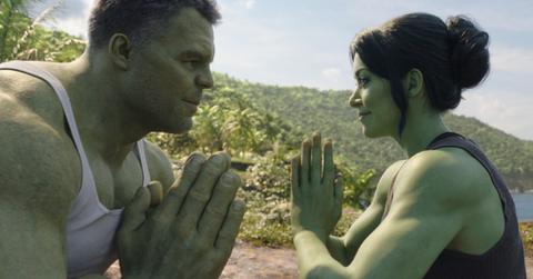 Mark Ruffalo as Smart Hulk and Tatiana Maslany as She-Hulk in 'She-Hulk: Attorney at Law.'