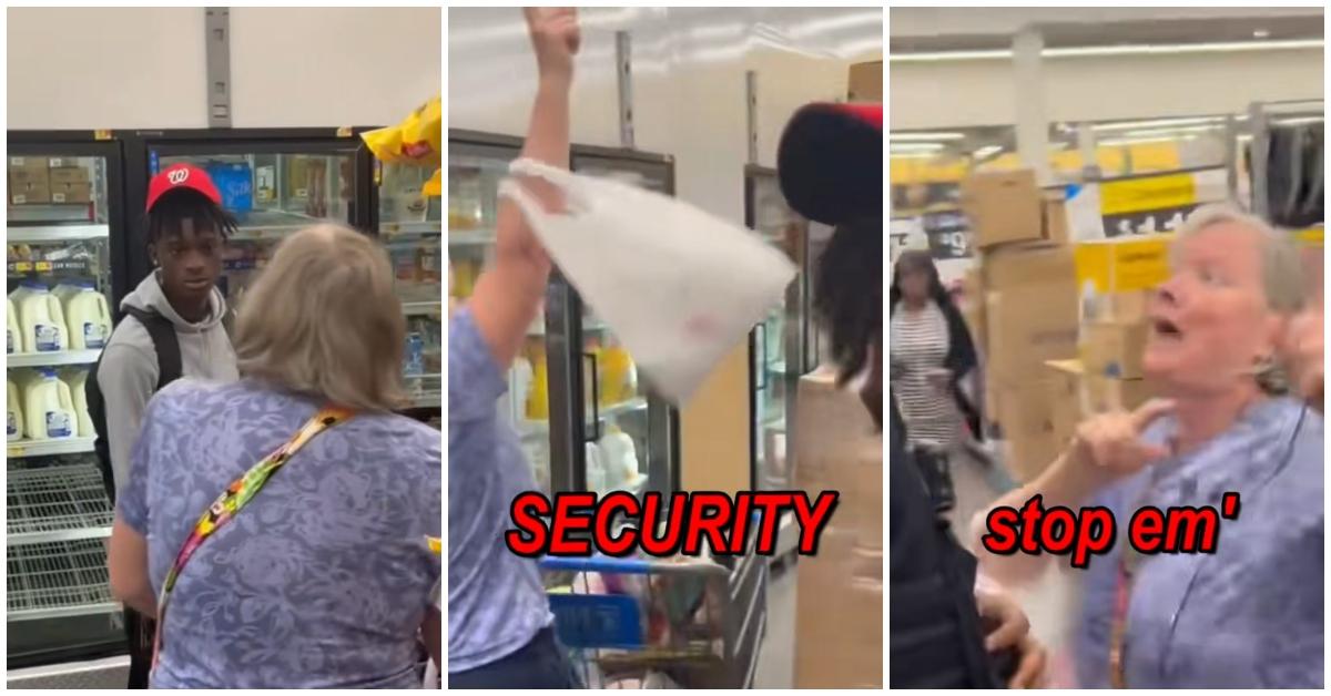 Black teens being yelled at by a Karen at Walmart