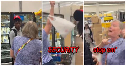 Black teens being yelled at by a Karen at Walmart