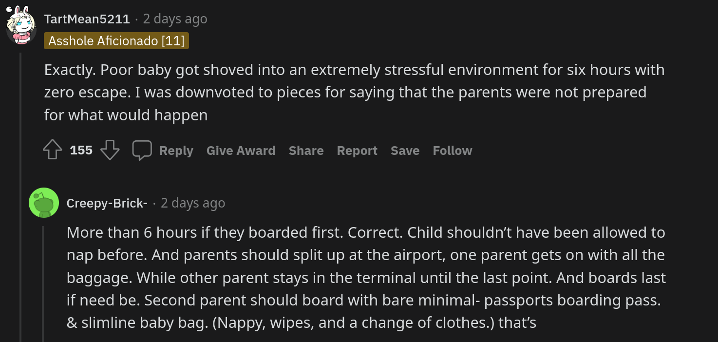 crying toddler airplane aita