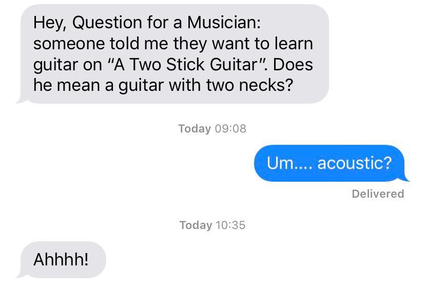 word misunderstanding a two stick guitar