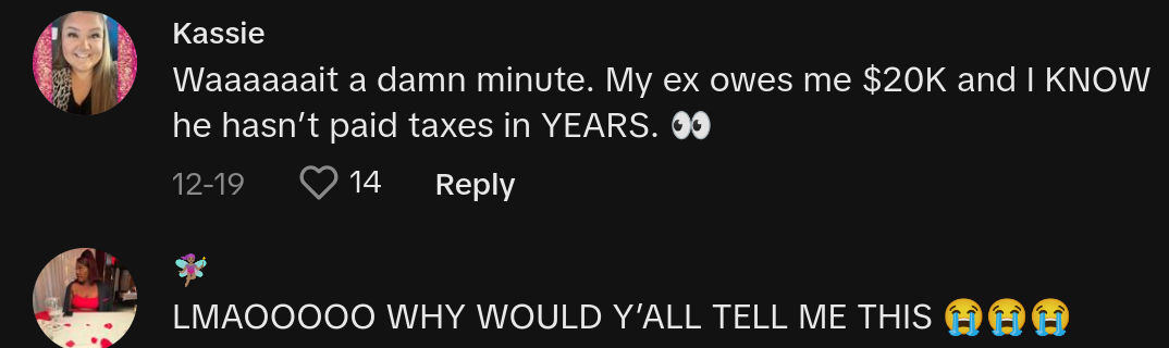 woman reports ex to irs unpaid taxes
