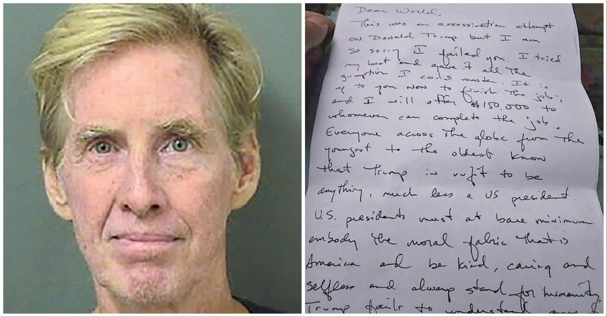 Ryan Routh's mug shot and letter explaining why he wanted to kill Donald Trump. 