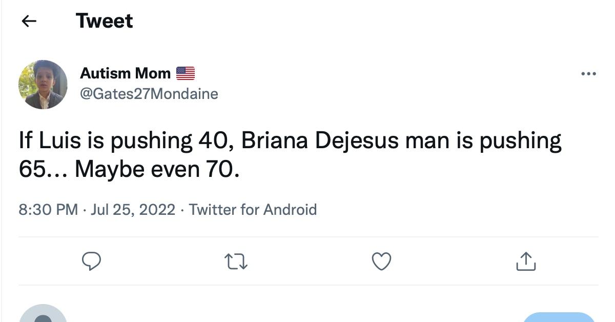 A tweet about Briana DeJesus's ex and his age 