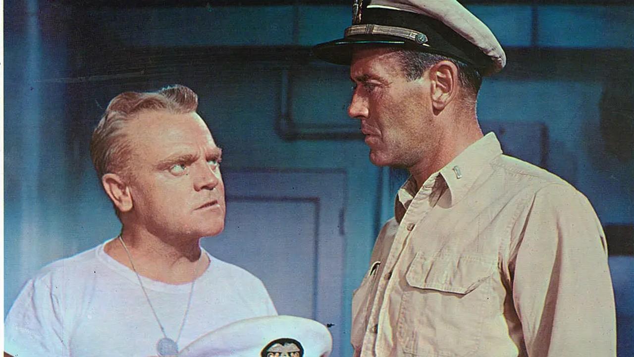 James Cagney and Henry Fonda in a scene from the film 'Mister Roberts' in 1955 