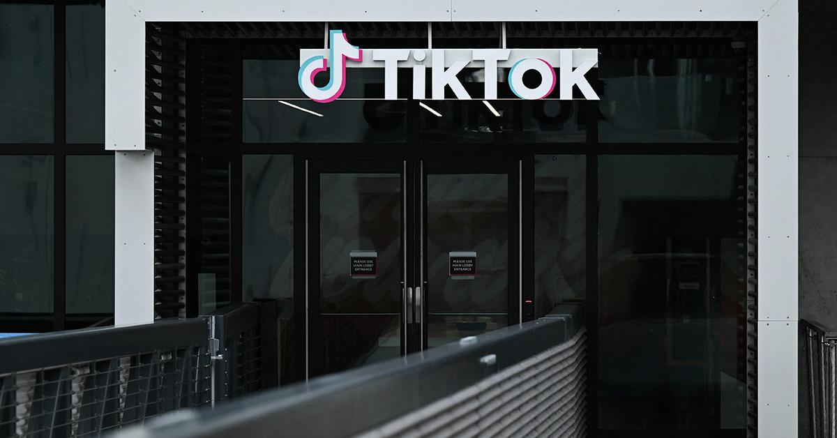 A TikTok logo on a building. 