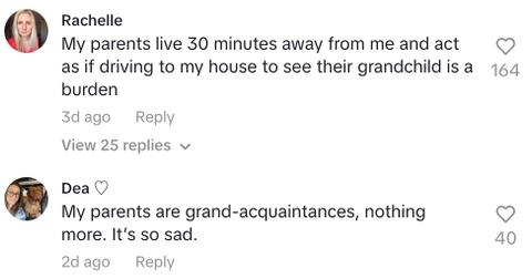 Commenters saying that their parents don't visit their grandchildren often