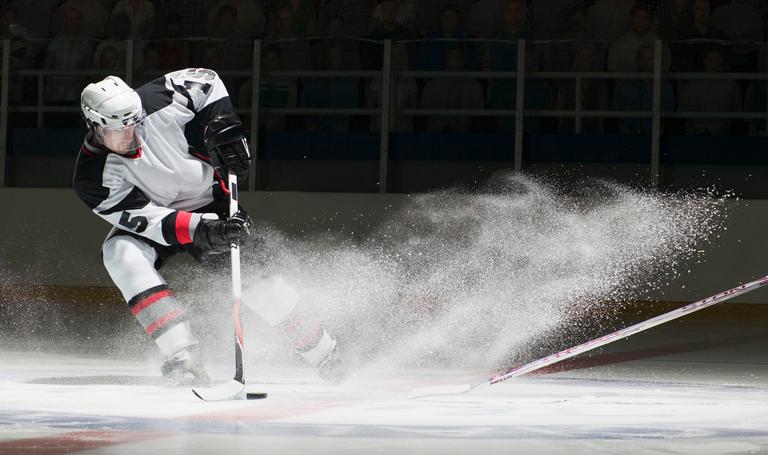 A hockey player seen icing