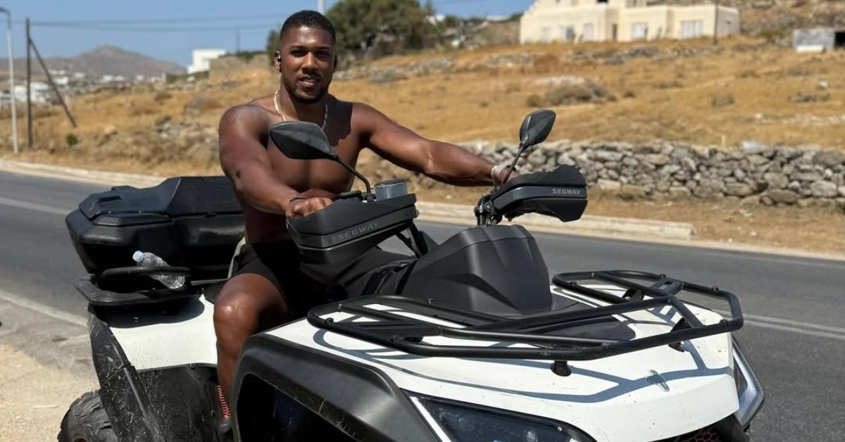 Anthony Joshua on a four-wheeler in Mykonos.