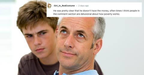 angry son looks at his father