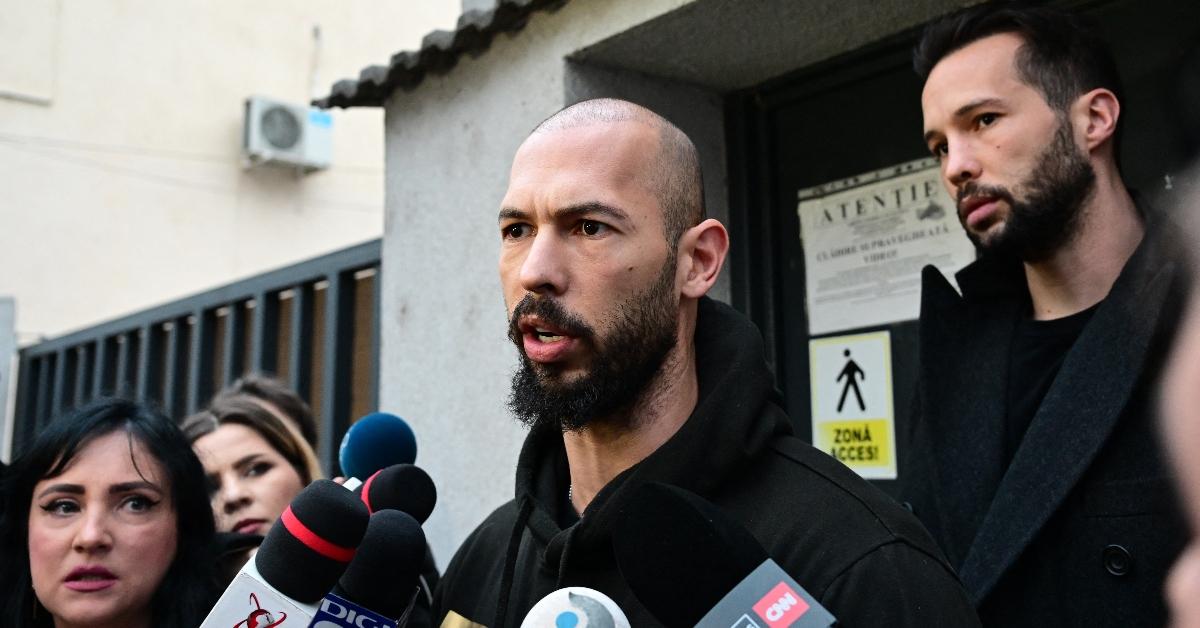 Andrew Tate gives a press conference outside of a Romanian prison