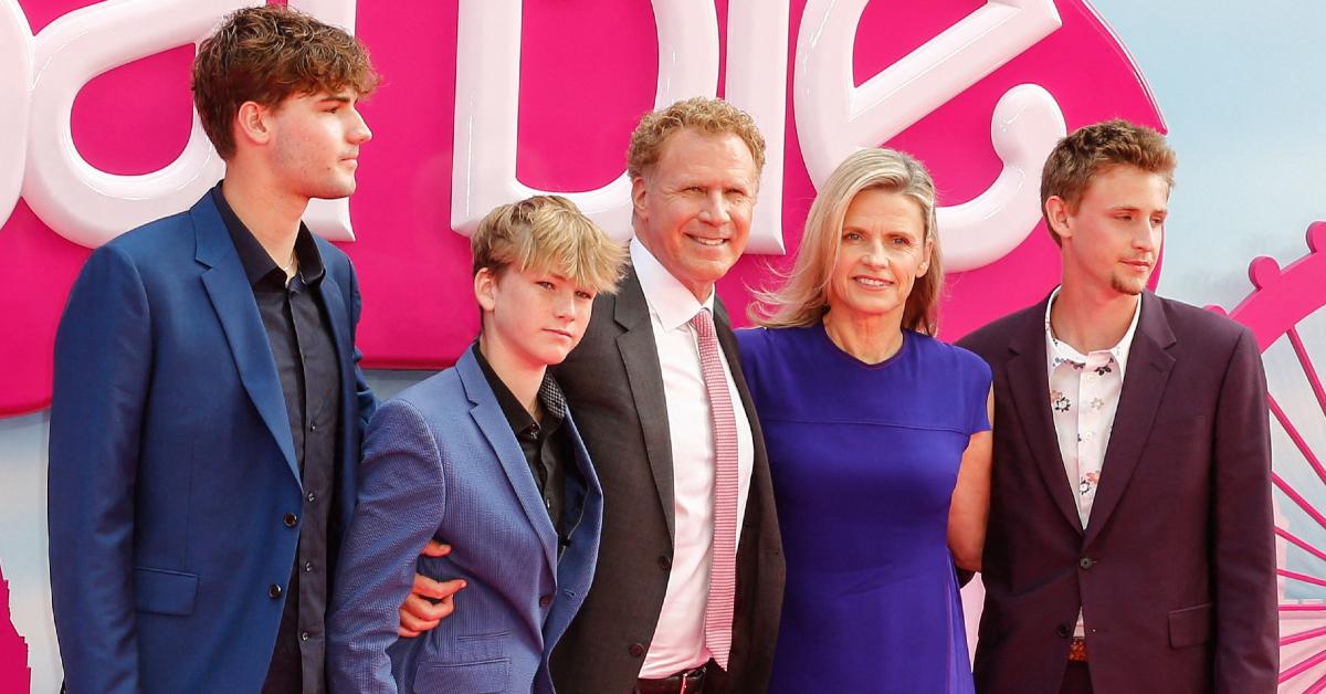 Will Ferrell, his wife, and their three sons at the 'Barbie' movie premiere.