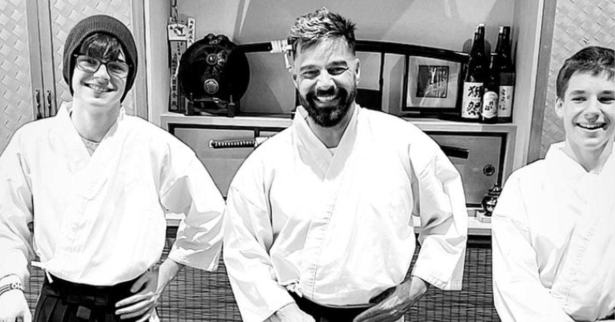 Ricky Martin and his two sons practicing Samurai.