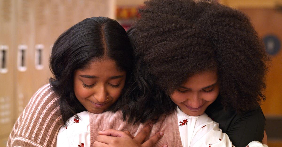 Fabiola, Devi, and Eleanor hugging in Season 4 of 'Never Have I Ever'