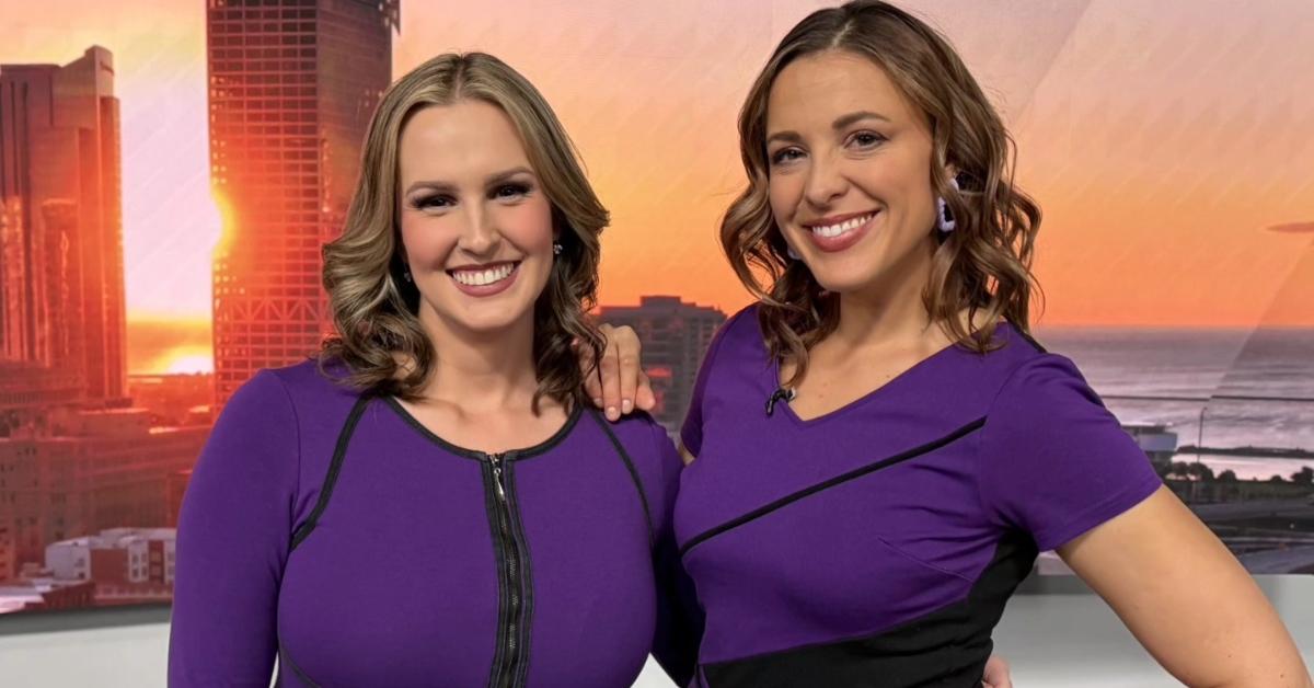 Mallory Anderson and Lindsey Slater on the set of the news at WISN-TV.