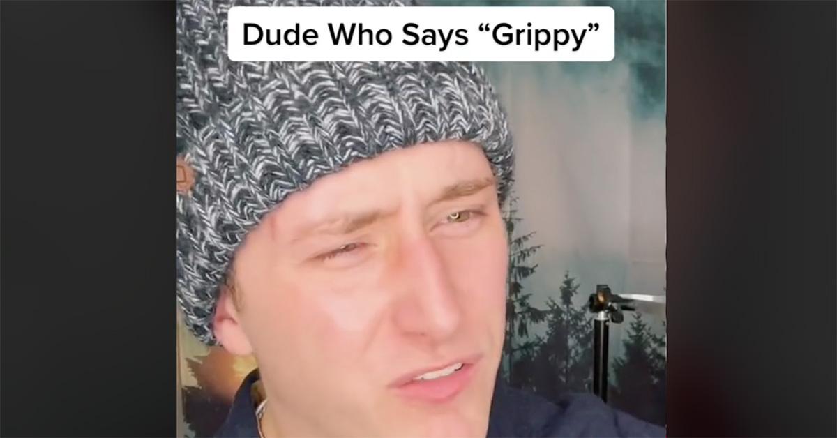 A man making a face at a dude who says grippy. 