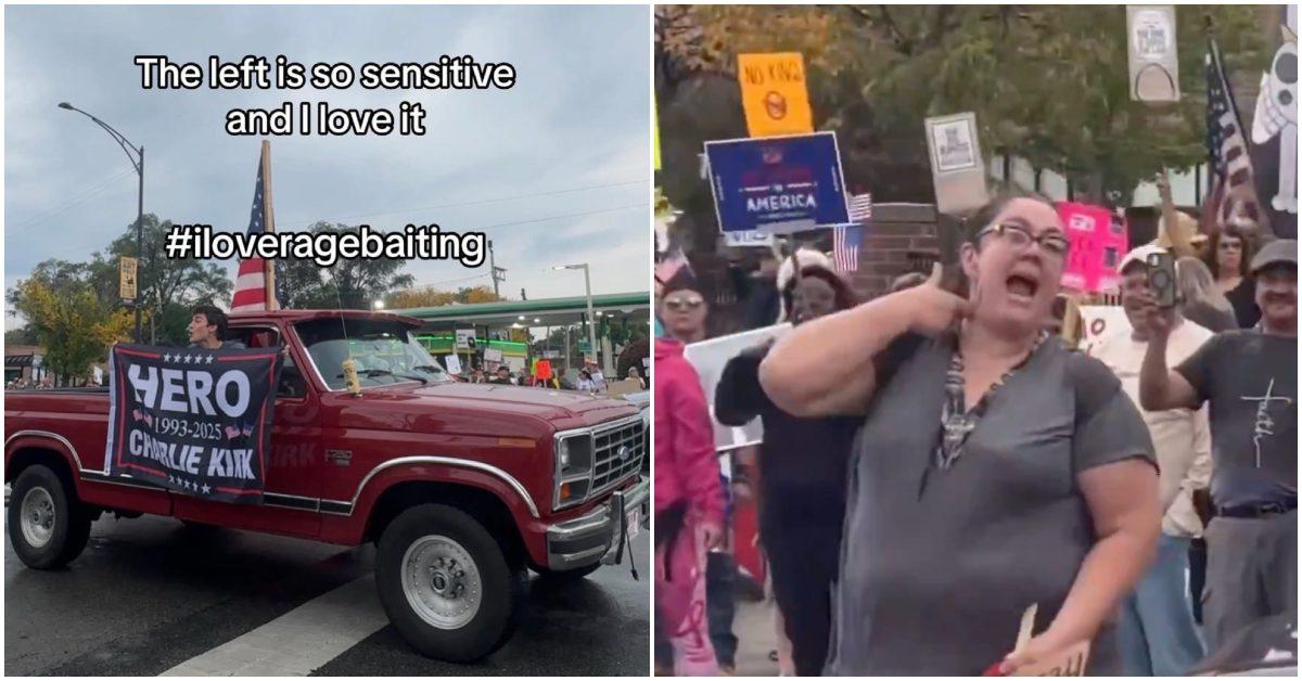 Lucy Martinez (allegedly) mocking Charlie Kirk's shooting at a No Kings protest.