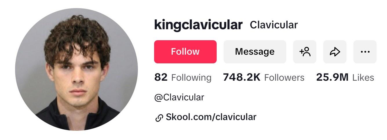 Clavicular set his TikTok profile pic to his mugshot photo.