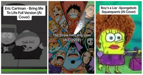 TikTokers used AI to make Eric Cartman from 'South Park,' The Straw Hats from 'One Piece,' and Spongebob sing popular songs.