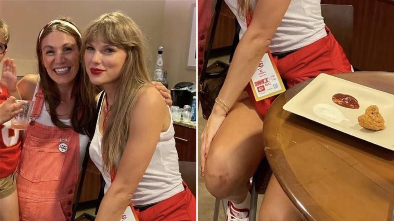 Taylor Swift at the Chiefs game and her plate of food with ketchup and "seemingly ranch"