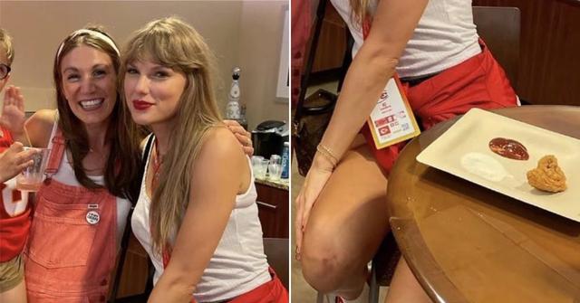 Taylor Swift at the Chiefs game and her plate of food with ketchup and "seemingly ranch"