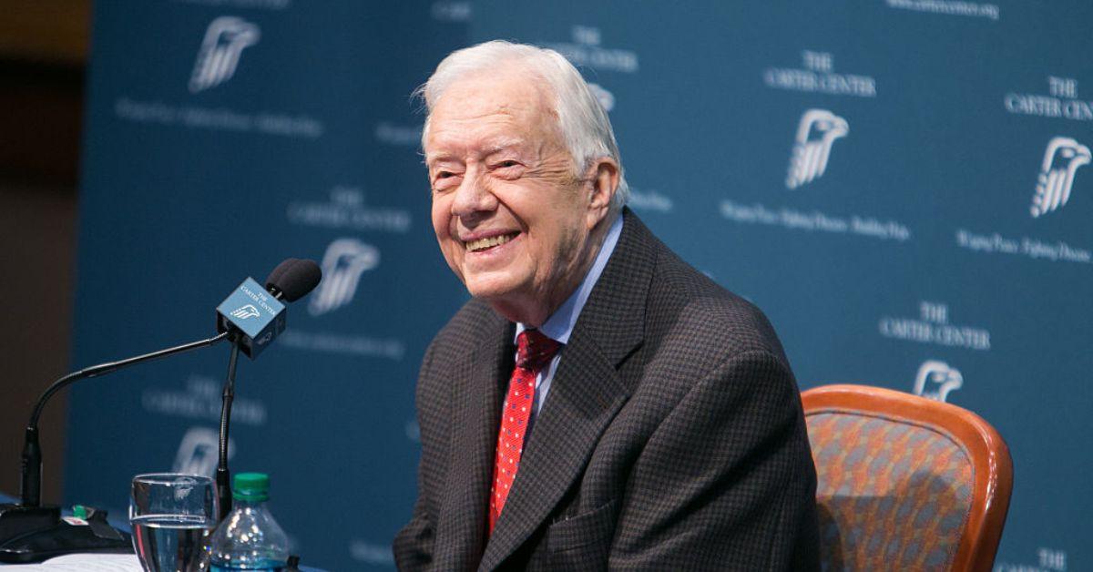 Jimmy Carter at a press conference at the Carter Center
