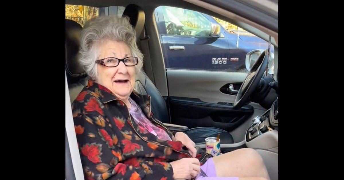 Grandma Belle getting into the car.