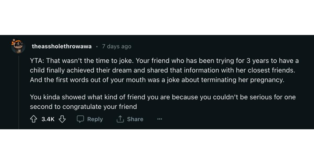 A commenter saying that the joke was in bad taste