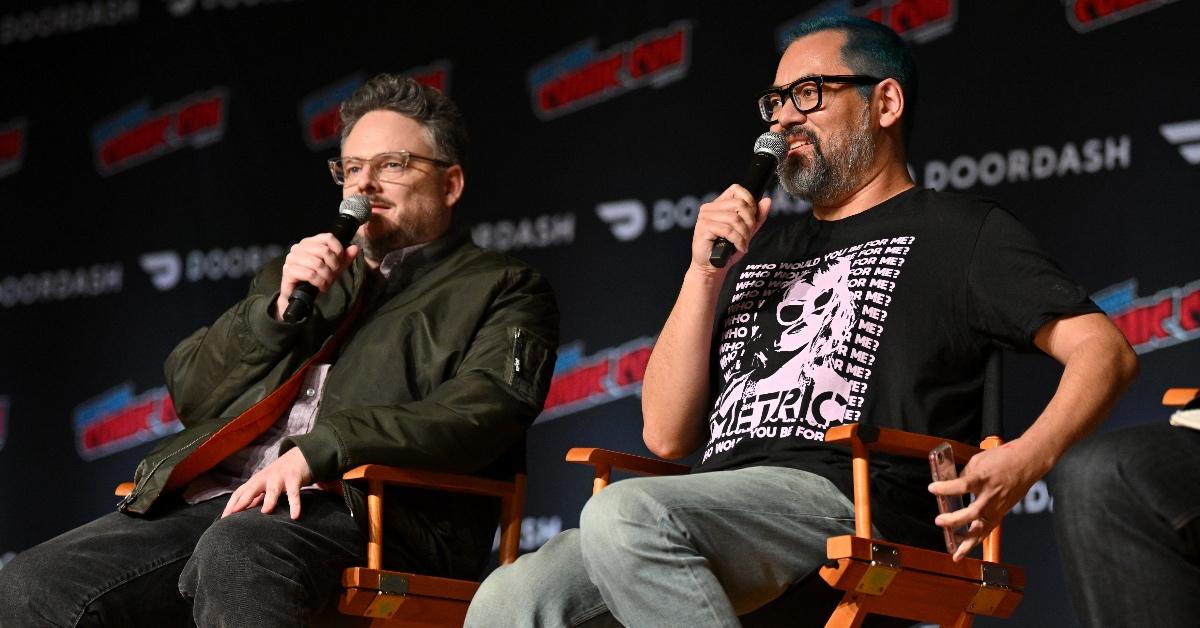 BenDavid Grabinski and Bryan Lee O'Malley speak at the "Scott Pilgrim Takes Off" panel.