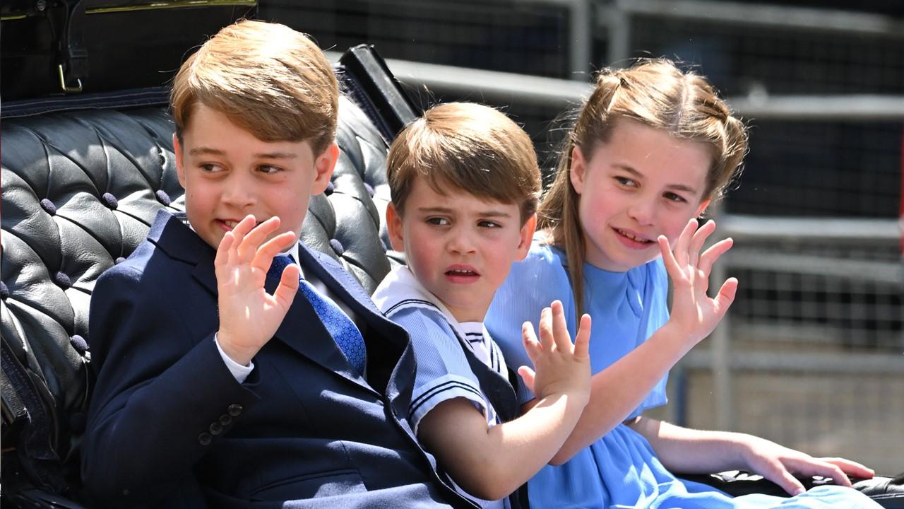Prince George, Prince Louis, and Princess Charlotte during Trooping the Colour on June 2, 2022 