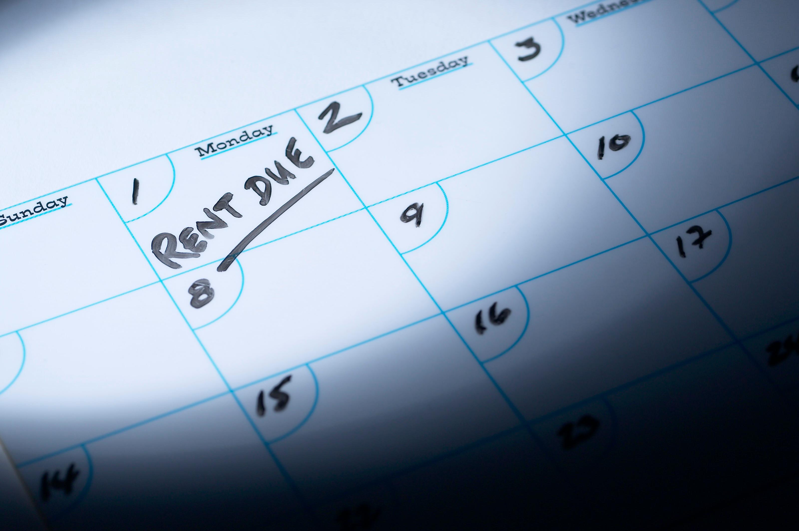 rent due date marked on calendar 