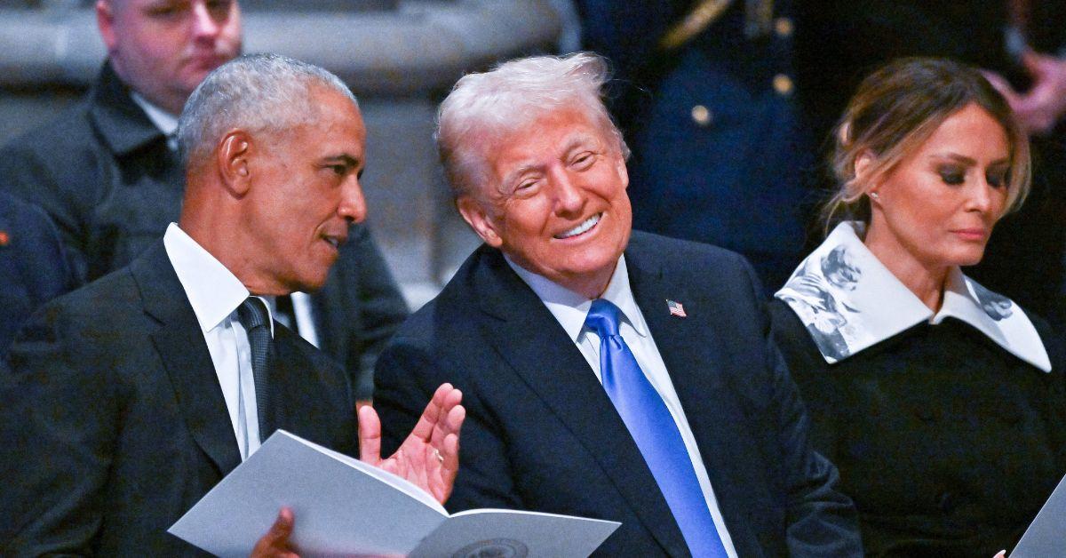 Barack Obama and Donald Trump at Jimmy Carter's funeral. 