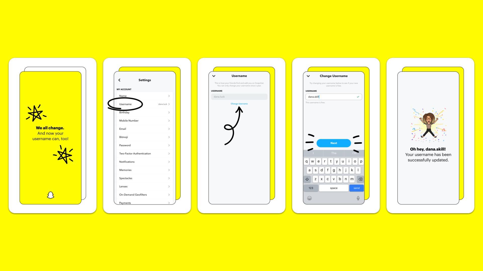 Snapchat shares how users can change their usernames.