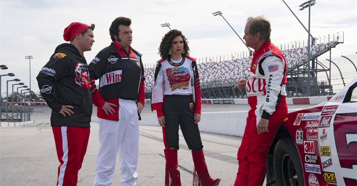 Shea Whigham and the three children at a racetrack in 'The Righteous Gemstones.'