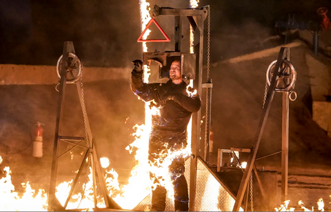 Jonathan Goodwin performing a stunt on 'AGT' Season 15.