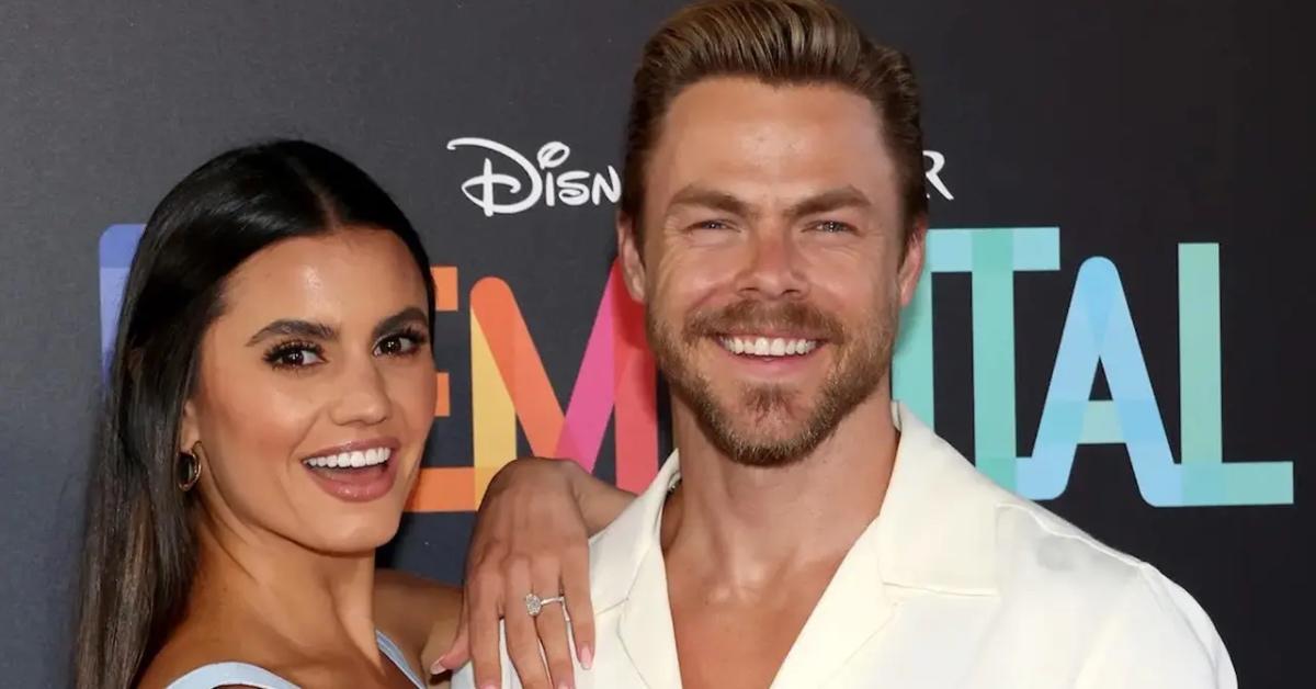 Derek Hough and his wife attend the Los Angeles Premiere of Disney Pixar's "Elemental" on June 8, 2023.