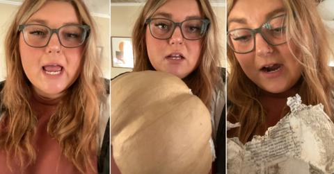 A woman discovers that her Hobby Lobby papier mache pumpkin was made with sensitive recycled documents