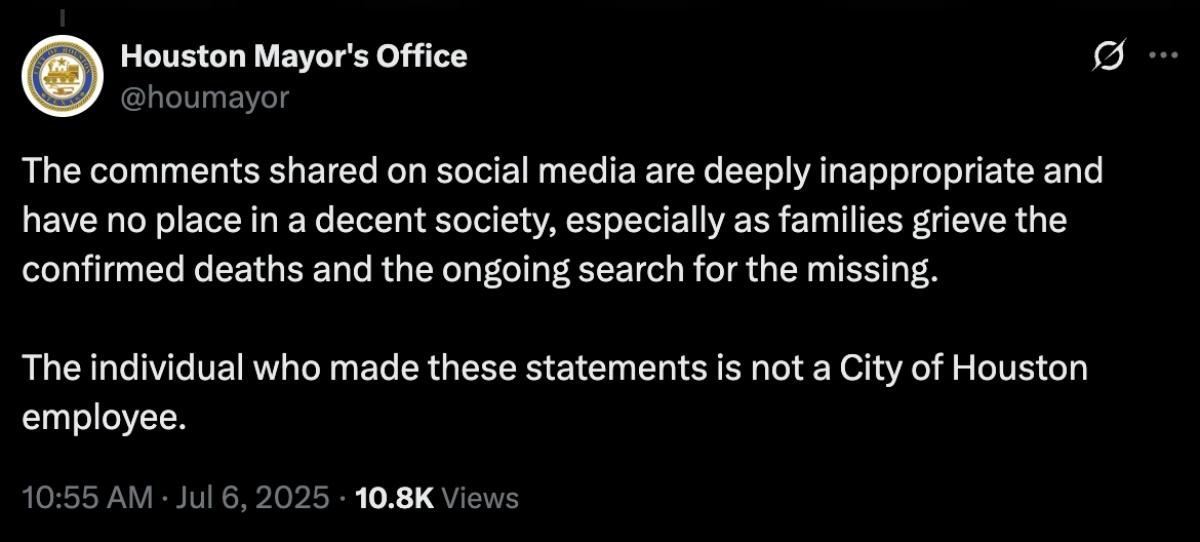 Post to X about Sade Perkins from Houston Mayor's Office