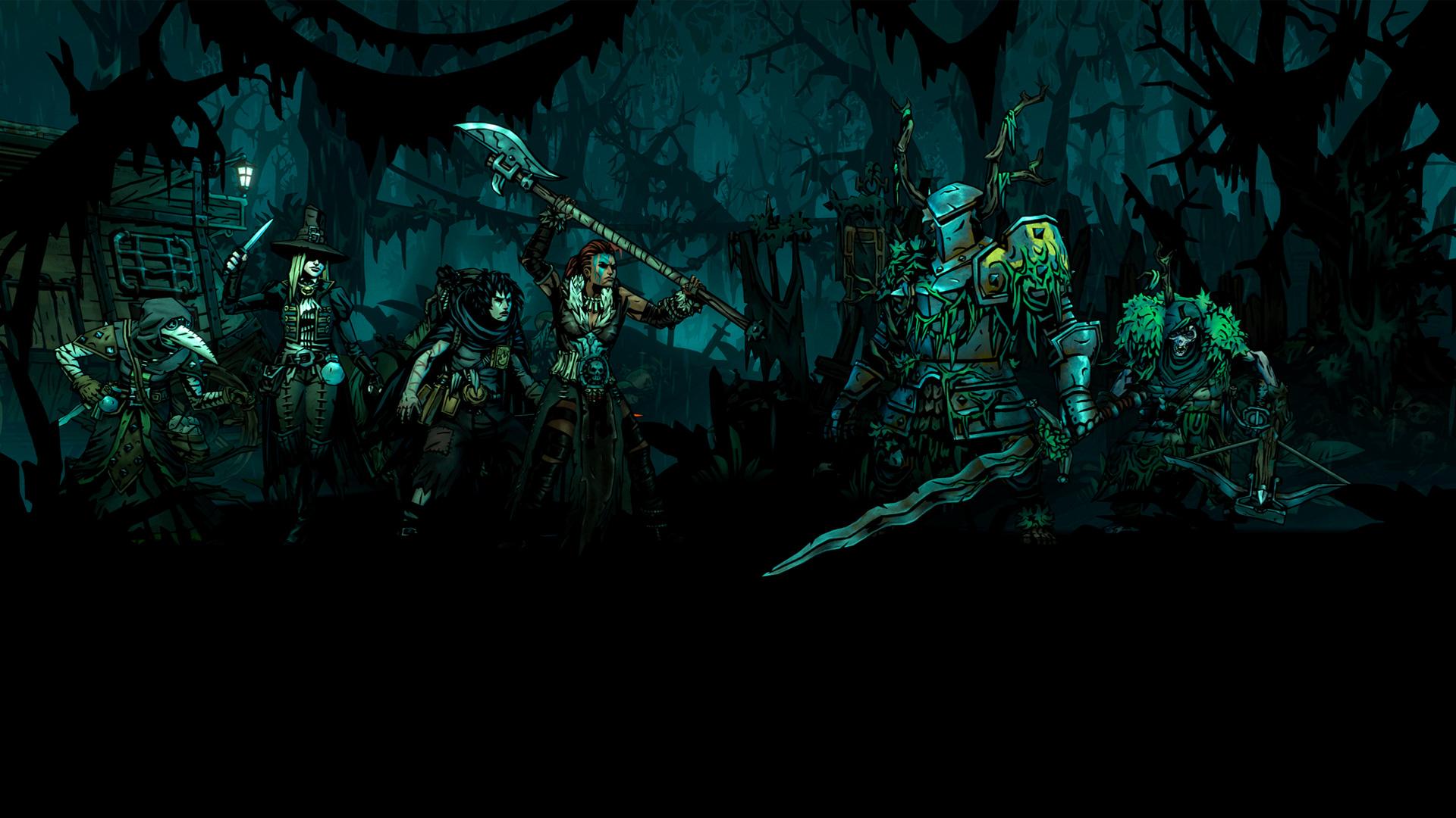 'Darkest Dungeon II' Party in a fight against zombified men in a forest