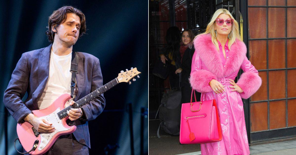 Jessica Simpson and John Mayer in two side-by-side images. 